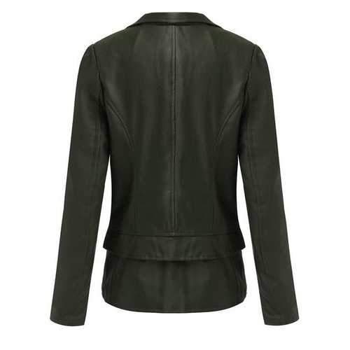 Women's Long Sleeve Artificial Leather Zipper Jacket Outwear