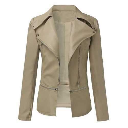 Women's Long Sleeve Artificial Leather Zipper Jacket Outwear