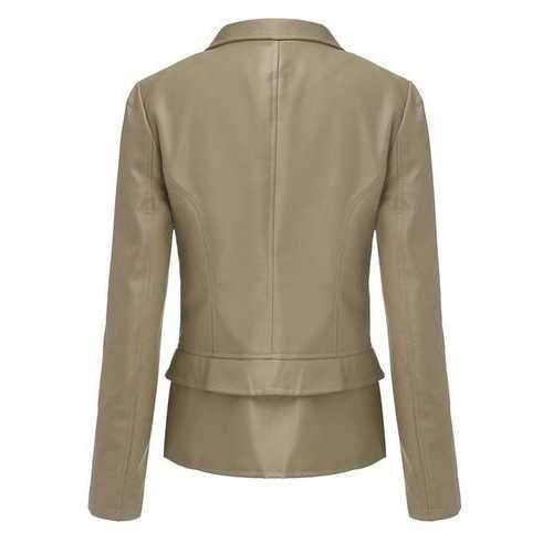 Women's Long Sleeve Artificial Leather Zipper Jacket Outwear