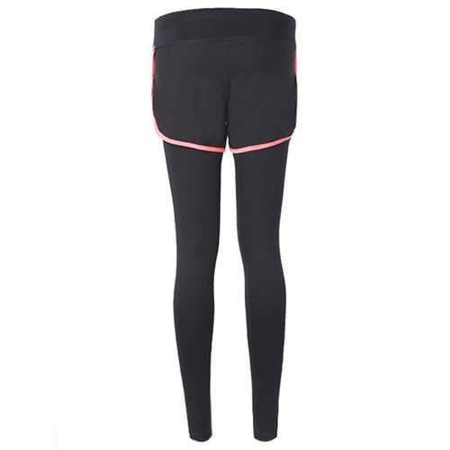 Women Fitness Yoga Workout Leisure Elastic False Two-piece Ninth Pants Leggings Sportswear