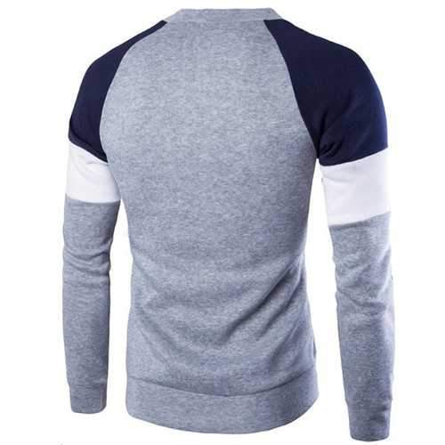 Mens Fashion Casual British Style Sweater Spell Color Stitching Button Raglan Sleeve T-shirt