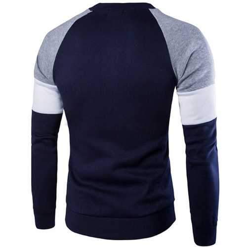 Mens Fashion Casual British Style Sweater Spell Color Stitching Button Raglan Sleeve T-shirt