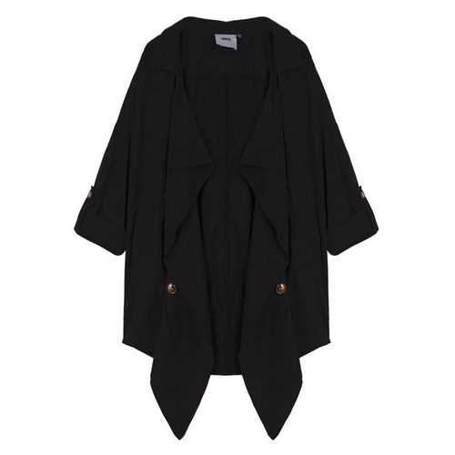 Loose Women Lapel Button Pocket Irregular Thin Trench Coat Jacket