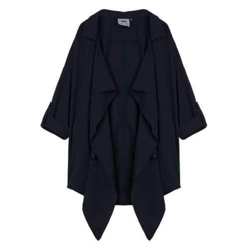 Loose Women Lapel Button Pocket Irregular Thin Trench Coat Jacket