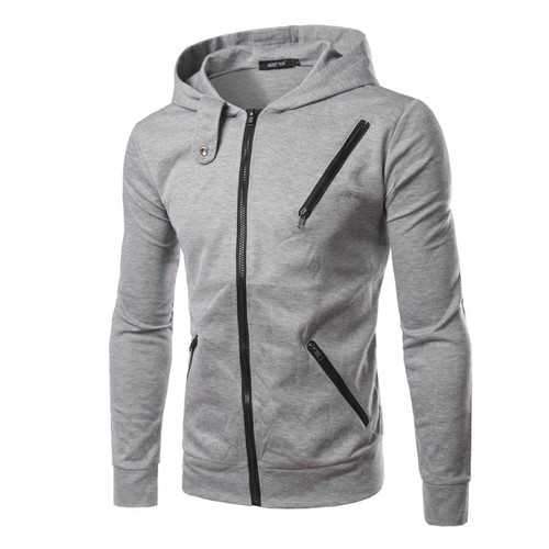 Mens Sweatshirt Solid Color Fashion Sweaters Multi Zipper Casual Hoodies