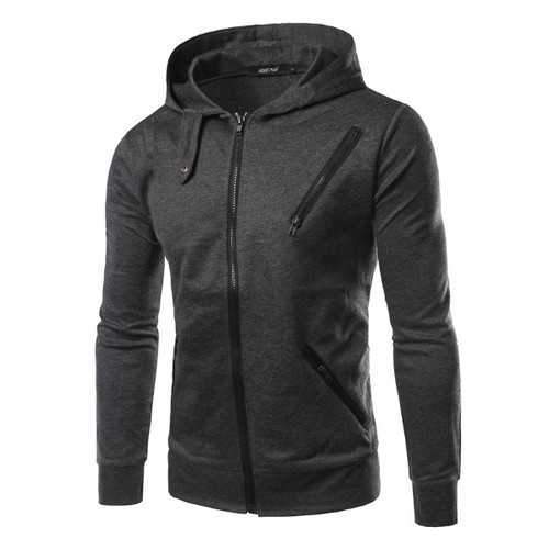 Mens Sweatshirt Solid Color Fashion Sweaters Multi Zipper Casual Hoodies