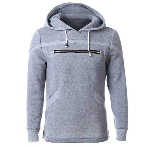 Mens Fashion Casual Spring Autumn Zipper Design Drawstring Hoodies Sweatshirt