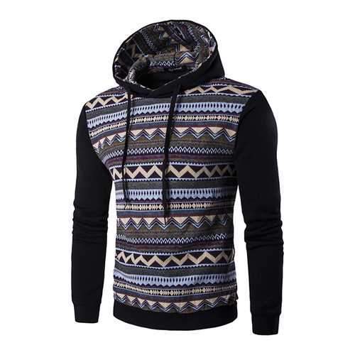 Mens Winter Fleece Casual Hoodies Spell Color Pullover Sweatshirts Hoodies