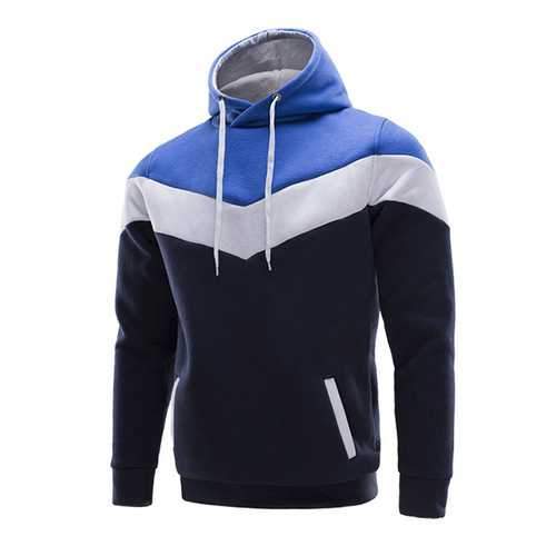 Mens Casual Fleece Lined Hooded Sweatshirt Stitching Warm Pullover Hoodies