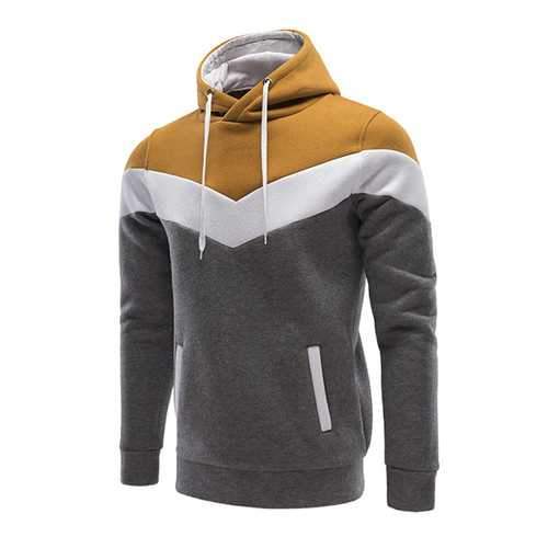 Mens Casual Fleece Lined Hooded Sweatshirt Stitching Warm Pullover Hoodies