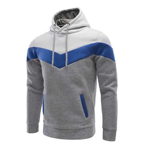 Mens Casual Fleece Lined Hooded Sweatshirt Stitching Warm Pullover Hoodies