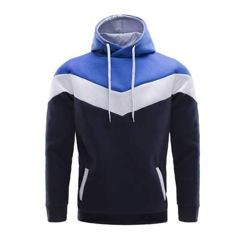 Mens Casual Fleece Lined Hooded Sweatshirt Stitching Warm Pullover Hoodies