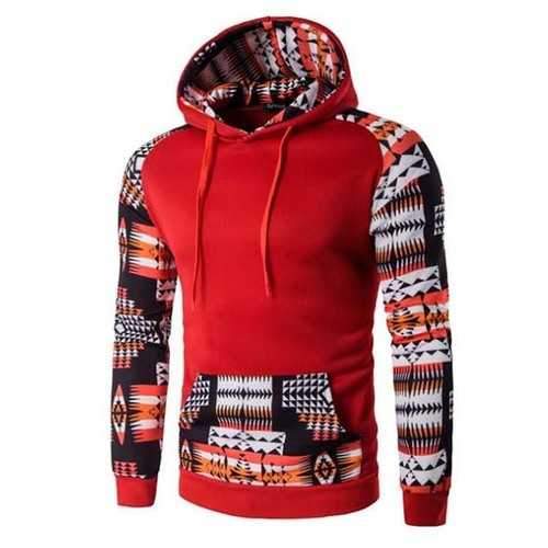 Mens Raglan Sleeve Printing Folk Style Sweatshirt Fashion Casual Retro Stitching Hoodies