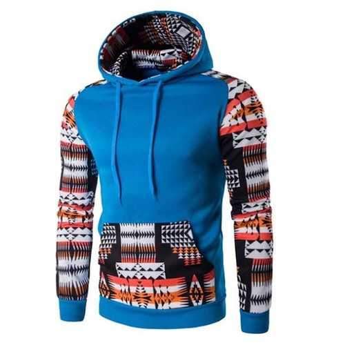 Mens Raglan Sleeve Printing Folk Style Sweatshirt Fashion Casual Retro Stitching Hoodies