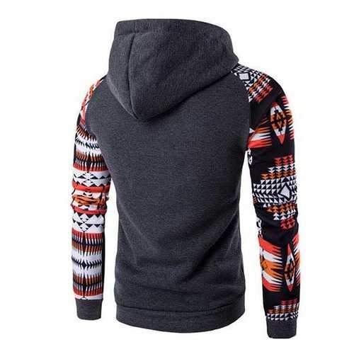 Mens Raglan Sleeve Printing Folk Style Sweatshirt Fashion Casual Retro Stitching Hoodies