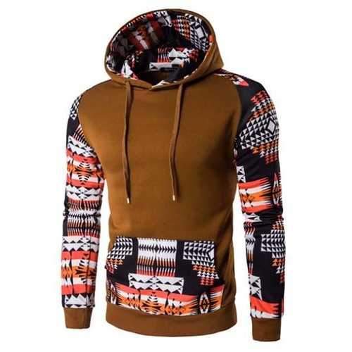 Mens Raglan Sleeve Printing Folk Style Sweatshirt Fashion Casual Retro Stitching Hoodies