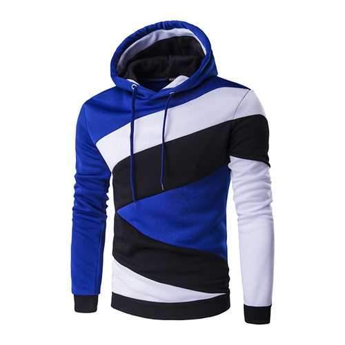 Mens Casual Fleece Spell Color Pullover Hoodies Long Sleeve Hooded Sweatshirt