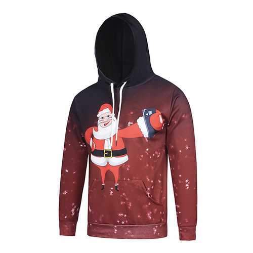 Christmas Santa Claus Selfie 3D Starry Sky Hooded KUSO Digital Printing Pull-over