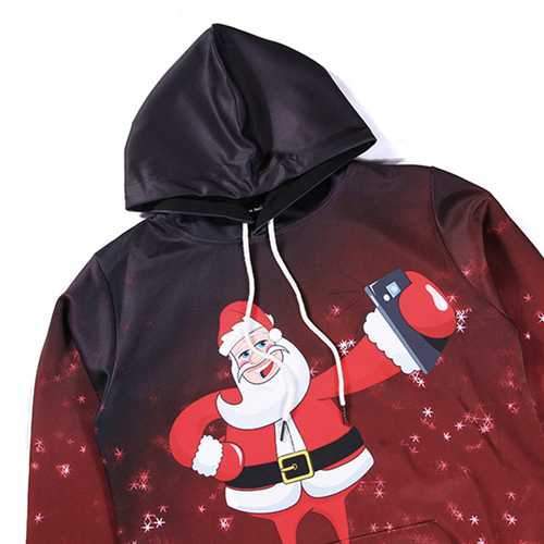 Christmas Santa Claus Selfie 3D Starry Sky Hooded KUSO Digital Printing Pull-over