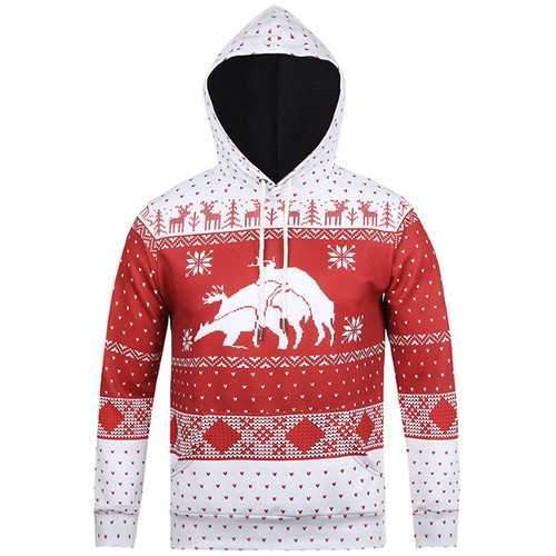 Mens Snowflake Deer 3D Printing Christmas Hoodies Casual Fashion Costume Sweatshirt