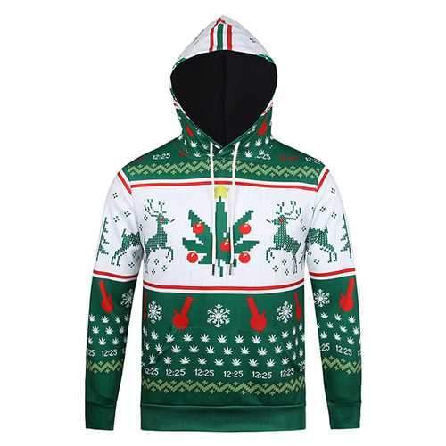 Christmas EIK Snowflake Printing Front Pockets Tops Casual Sport Hoodies