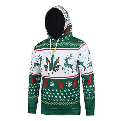 Christmas EIK Snowflake Printing Front Pockets Tops Casual Sport Hoodies