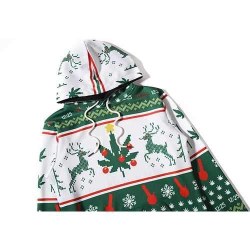 Christmas EIK Snowflake Printing Front Pockets Tops Casual Sport Hoodies