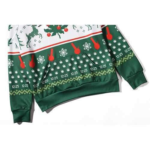 Christmas EIK Snowflake Printing Front Pockets Tops Casual Sport Hoodies