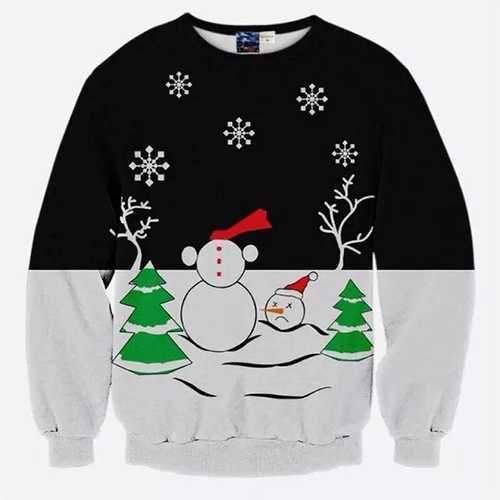 Mens Christmas Snowman 3D Printing Sweatshirt Festive Personality Funny Sweatshirt