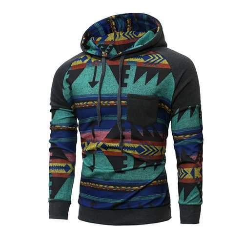 Personality Retro Stitching Hoodie Mens Casual Raglan Sleeve Hoodie Pullover