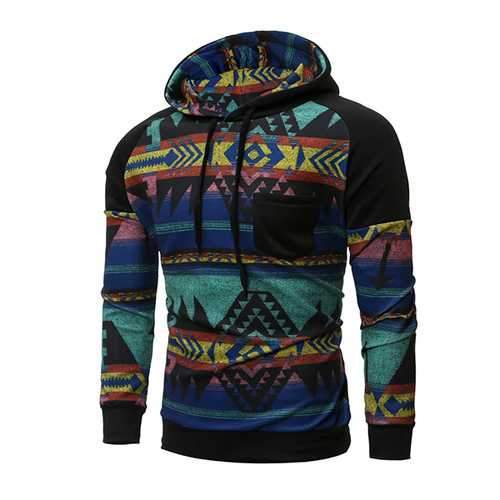 Personality Retro Stitching Hoodie Mens Casual Raglan Sleeve Hoodie Pullover