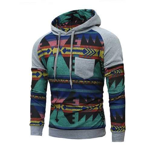 Personality Retro Stitching Hoodie Mens Casual Raglan Sleeve Hoodie Pullover