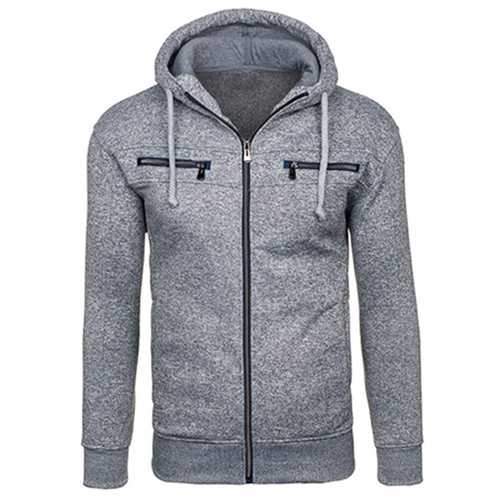 Mens Winter Thick Fleece Hoodies Casual Zipper Solid Color Slim Fit Sweatshirt