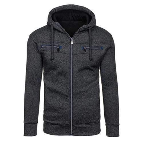 Mens Winter Thick Fleece Hoodies Casual Zipper Solid Color Slim Fit Sweatshirt