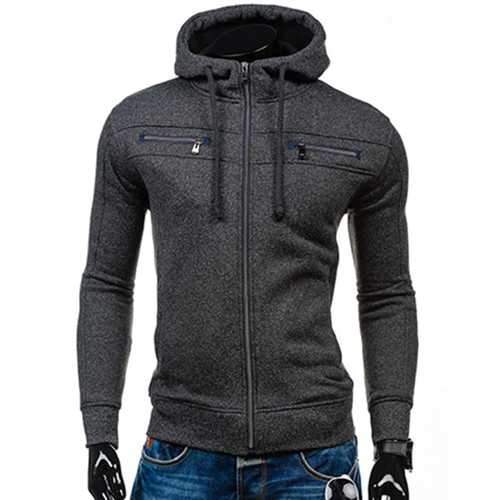 Mens Winter Thick Fleece Hoodies Casual Zipper Solid Color Slim Fit Sweatshirt