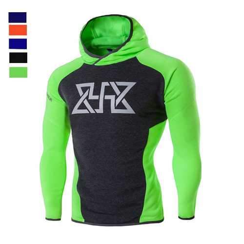 Mens Fitness Training Tight Sport Hoodies Causal Spell Color Running Sweatshirt