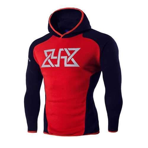 Mens Fitness Training Tight Sport Hoodies Causal Spell Color Running Sweatshirt