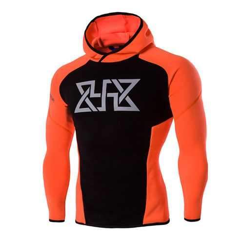 Mens Fitness Training Tight Sport Hoodies Causal Spell Color Running Sweatshirt