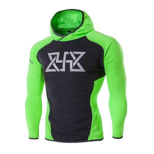 Mens Fitness Training Tight Sport Hoodies Causal Spell Color Running Sweatshirt