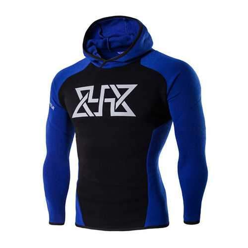 Mens Fitness Training Tight Sport Hoodies Causal Spell Color Running Sweatshirt