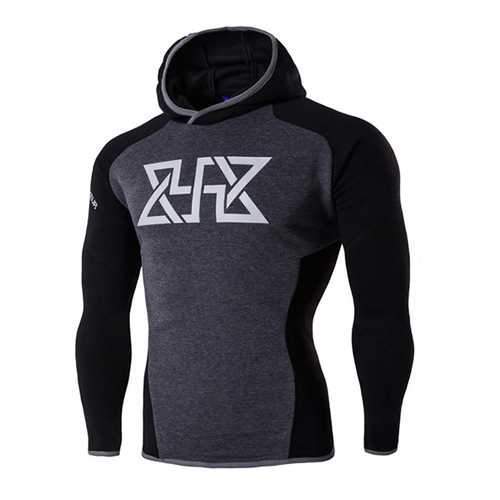 Mens Fitness Training Tight Sport Hoodies Causal Spell Color Running Sweatshirt