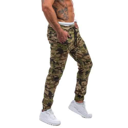 Mens Casual Running Camouflage Sport Pants Fitness Loose Multi Pockets Sweatpants