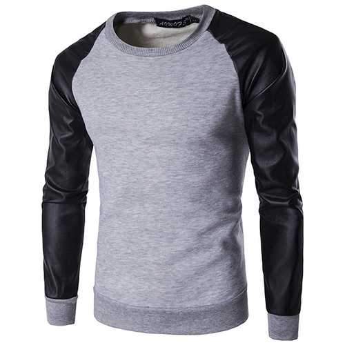 Mens Casual Stitching Sleeves Sweatshirt O-neck Collar Slim Fit Sweatshirt