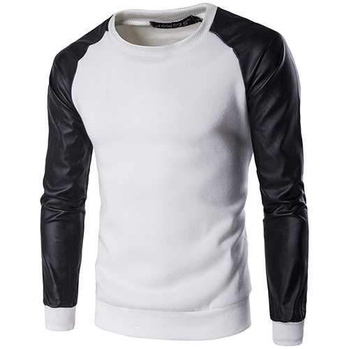 Mens Casual Stitching Sleeves Sweatshirt O-neck Collar Slim Fit Sweatshirt