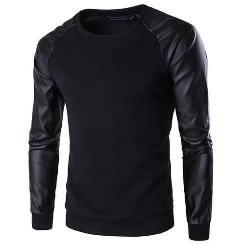 Mens Casual Stitching Sleeves Sweatshirt O-neck Collar Slim Fit Sweatshirt