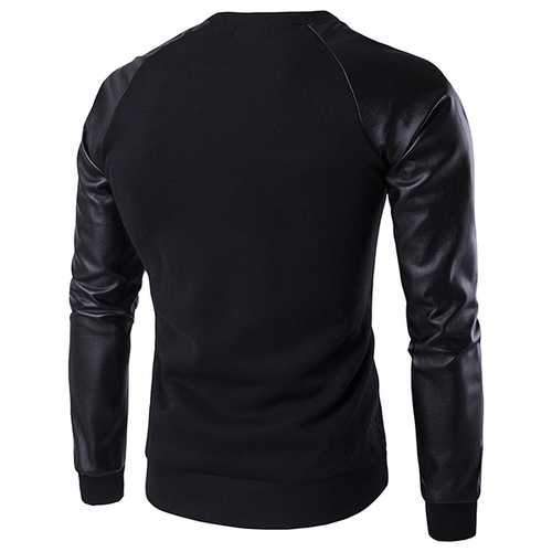 Mens Casual Stitching Sleeves Sweatshirt O-neck Collar Slim Fit Sweatshirt