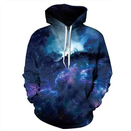 Mens Fashion Space 3D Printing Hoodies Sweatshirt Loose Casual Sport Sweatshirt