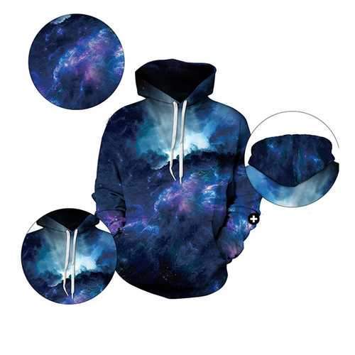 Mens Fashion Space 3D Printing Hoodies Sweatshirt Loose Casual Sport Sweatshirt