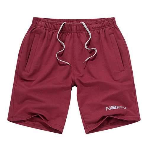 Summer Mens Casual Sports Shorts Loose Knee Length Solid Color Cotton Shorts