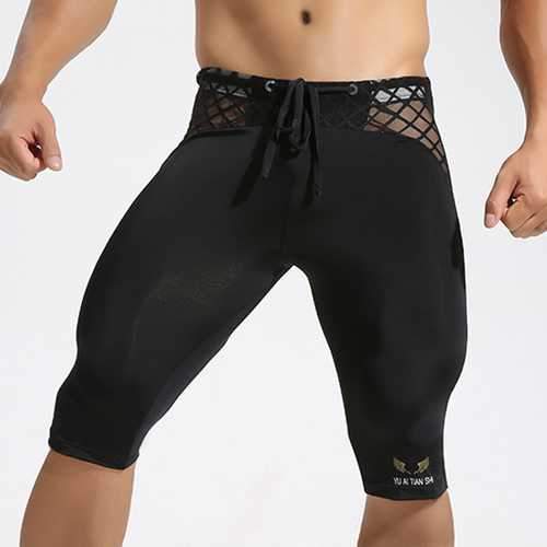 Sexy Transparent Mesh Grid Sports Fitness Shorts Men's Tights Fast Dry Fit Gym Beach Trunks